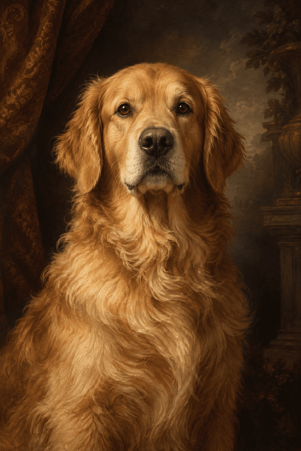 Retrato barroco de um golden retriever